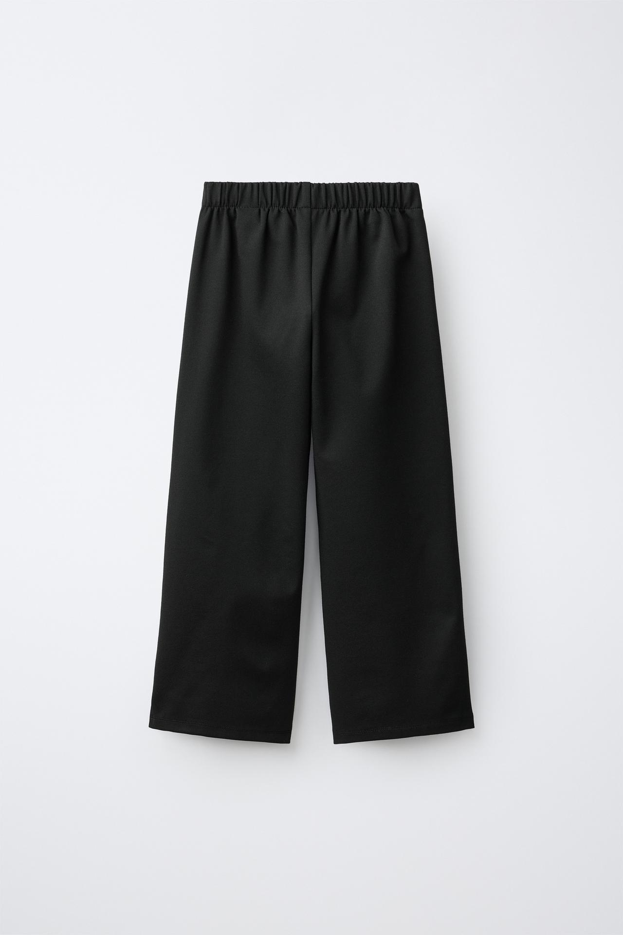 PLEATED WIDE LEG PUNTO ROMA PANTS — Black