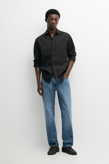 Zara Slim fit 100% linen shirt - Black