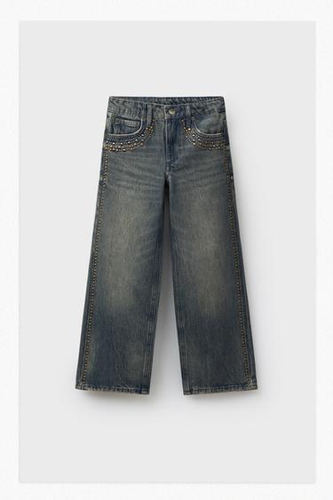 ТОЙТАРМАЛЫ КЕҢ БАЛАҚТЫ ДЖИНС ШАЛБАР - Экру / Көк Zara компаниясынан