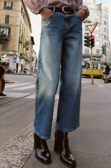 Z.10 HIGH-WAIST BELTED CULOTTES JEANS - Mid-blue by Zara