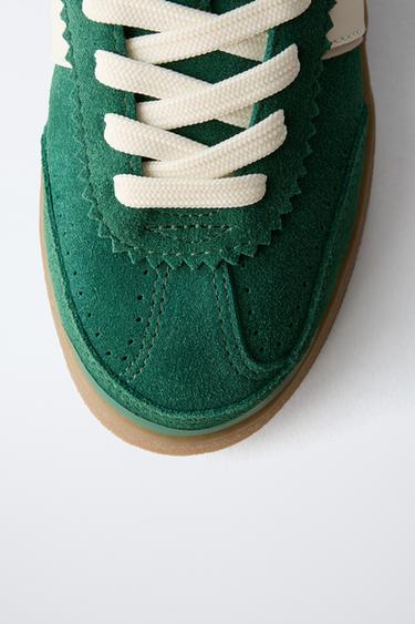 LEATHER DETAIL PLIMSOLLS - Green by Zara - Image 3