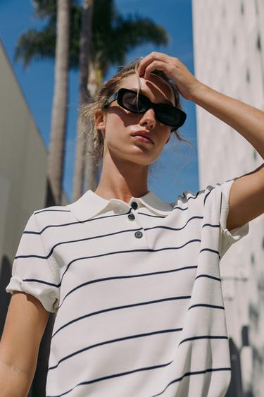SHORT SLEEVE KNIT POLO JUMPER - striped by Zara