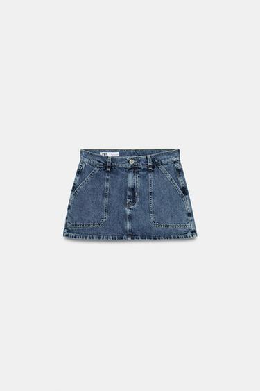 FALDA PANTALÓN DENIM BOLSILLOS - Azul de Zara
