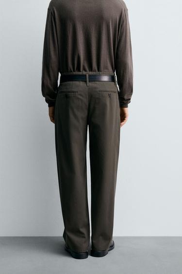 COTTON-VISCOSE PLEATED TROUSERS - Dark khaki by Zara - Image 2