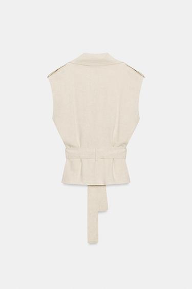 GILET CROISÉ AVEC CEINTURE EN LIN - Beige clair de Zara - Image 7
