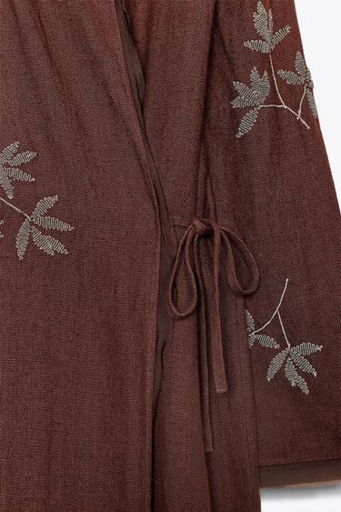 ZW COLLECTION EMBROIDERED LINEN KIMONO - Burgundy by Zara - Image 10