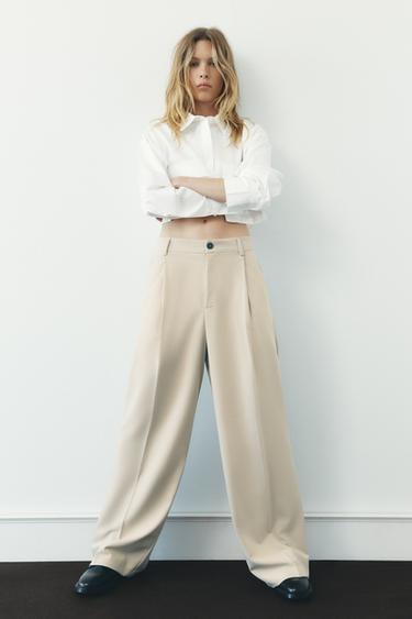WIDE-LEG TROUSERS WITH DARTS - Sand by Zara