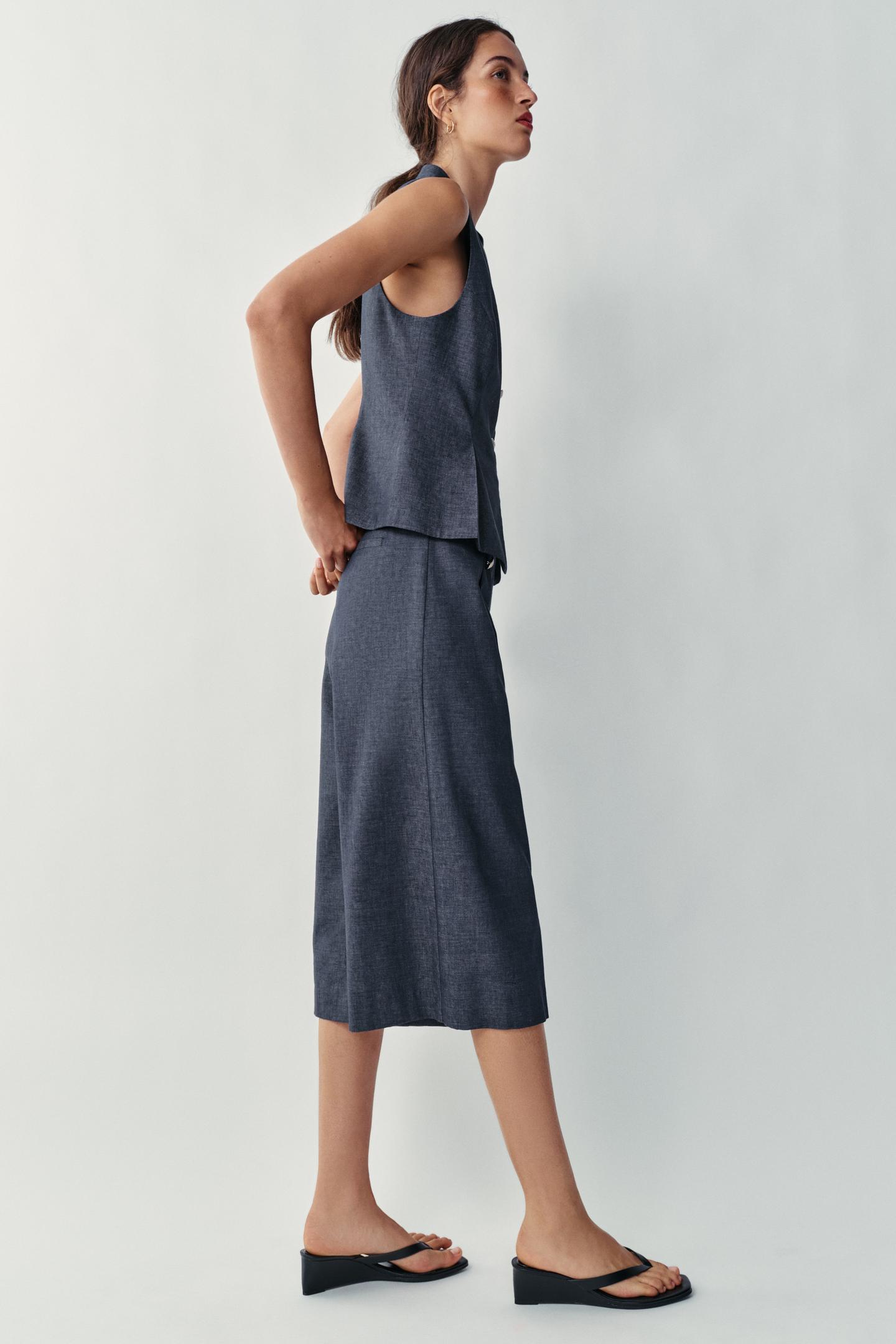 Женский жилет Zara Linen Double Breasted Vest, цвет: Индиго — фото 3