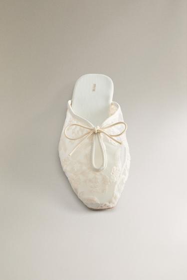 CHAUSSON MULE BRODERIE FLEURS - Blanc de Zara