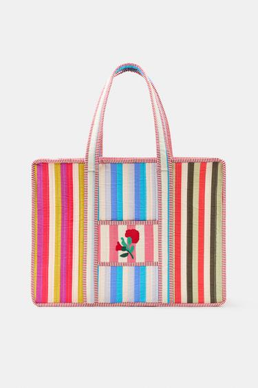GESTEPPTE TASCHE MIT STREIFEN UND BLUMEN - Bunt von Zara