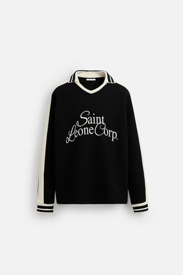 RETRO FOOTBALL TEXTURED SWEATSHIRT - Black by Zara