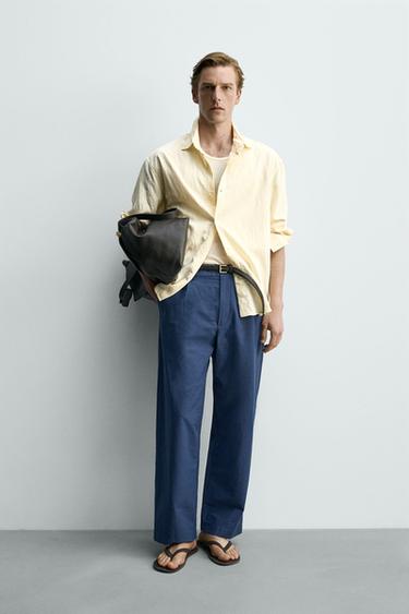 Zara 寬管打褶長褲 - 藍色