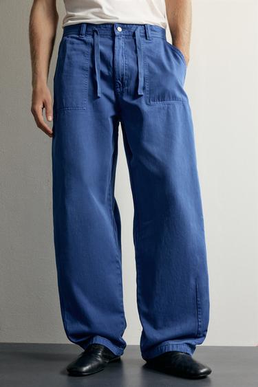 RELAXED STRAIGHT FIT GALTZAK LOKARRIADUNAK - Urdin bizia, Zara-rena