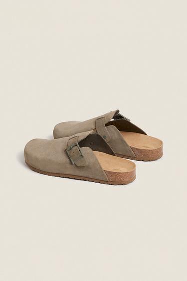 LEATHER CLOGS WITH BUCKLES - Green by Zara - Image 6
