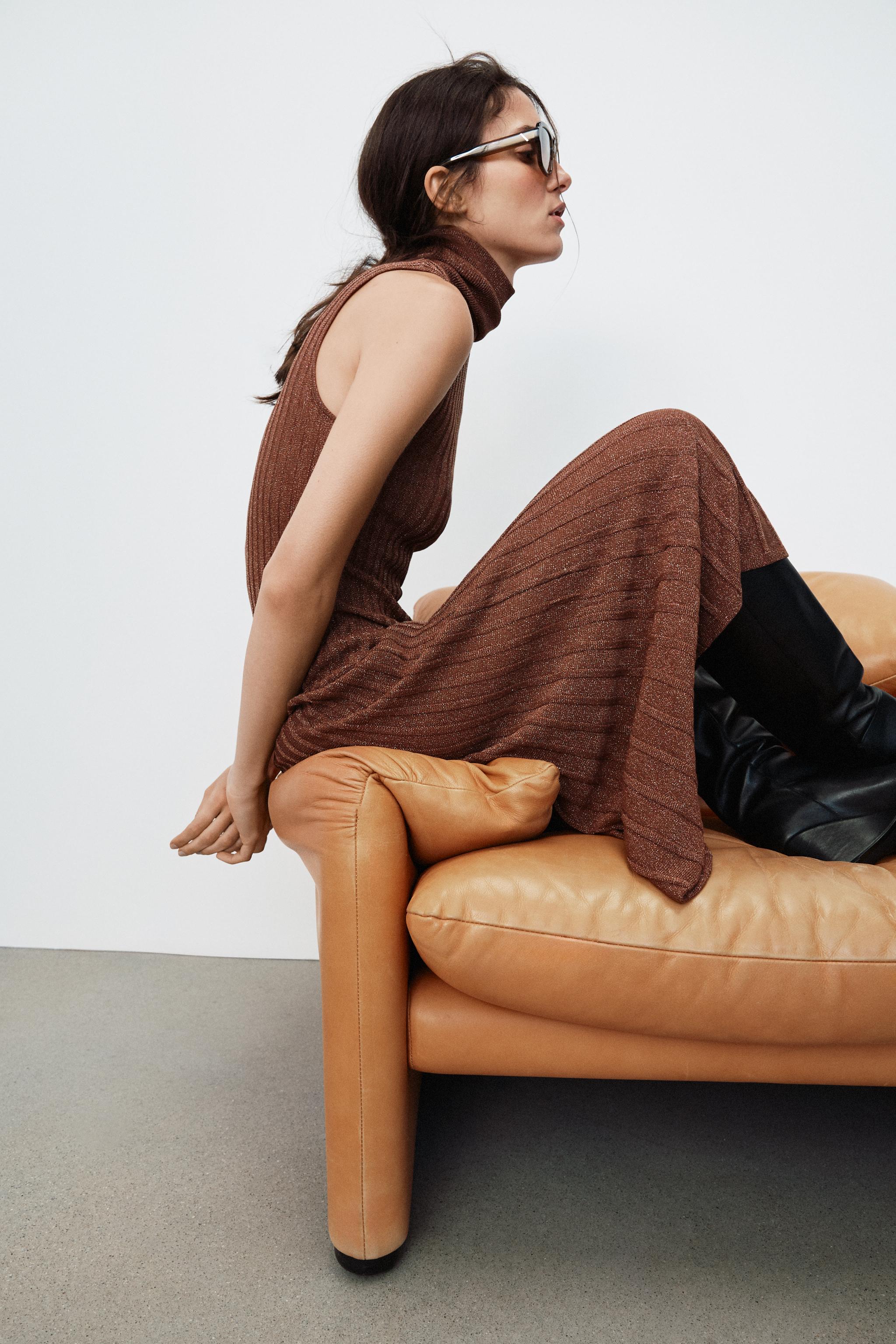 METALLIC YARN RIBBED MAXI DRESS