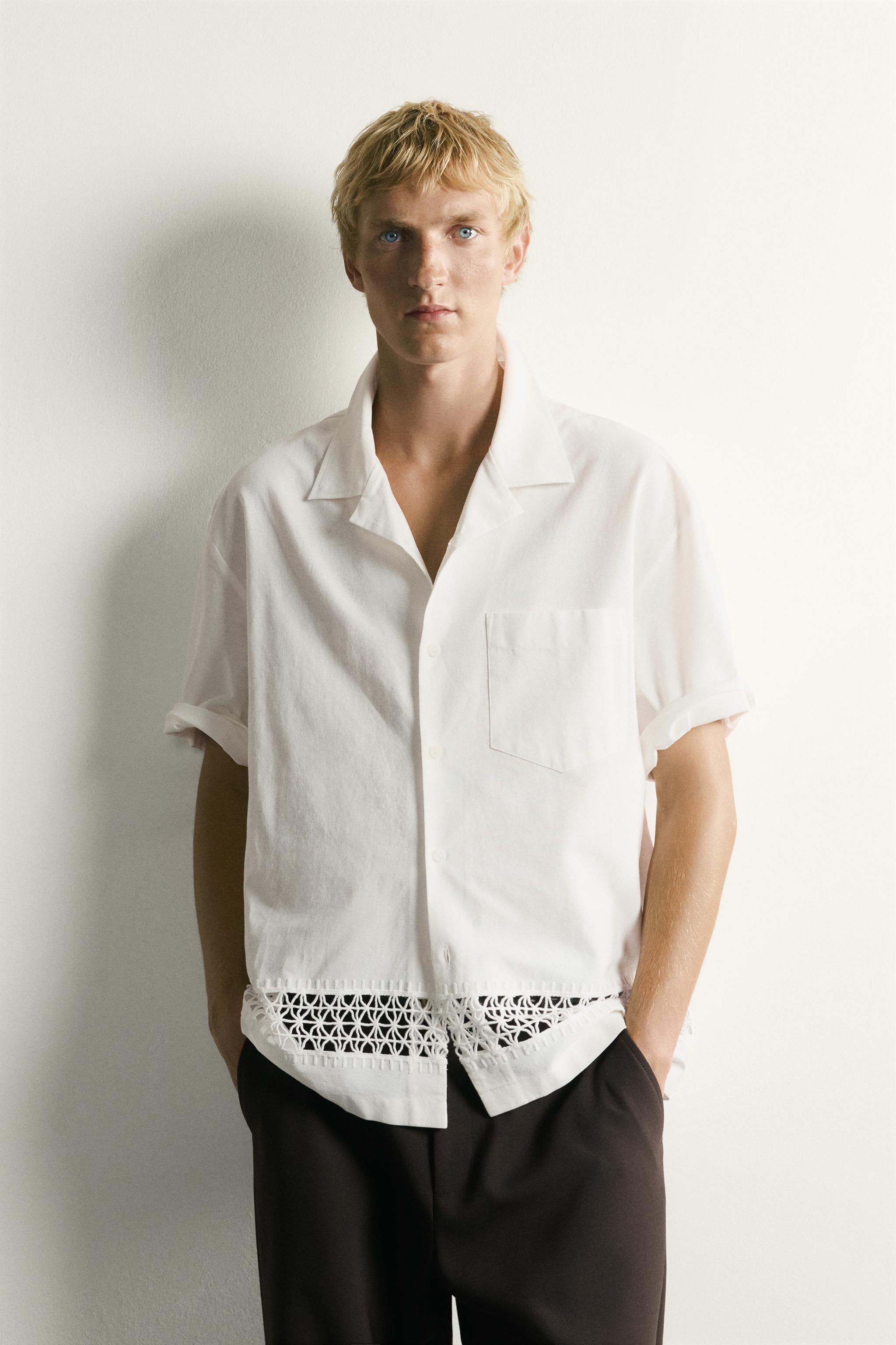 RELAXED FIT SHIRT WITH CONTRAST TRIM — Oyster-white