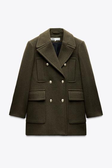 MANTEAU EN MÉLANGE DE LAINE ZW COLLECTION - Kaki de Zara - Image 4