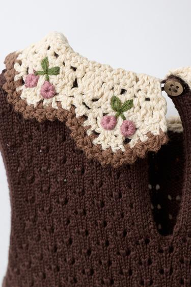 KNIT DRESS WITH CROCHET DETAIL - Chocolate by Zara - Image 3