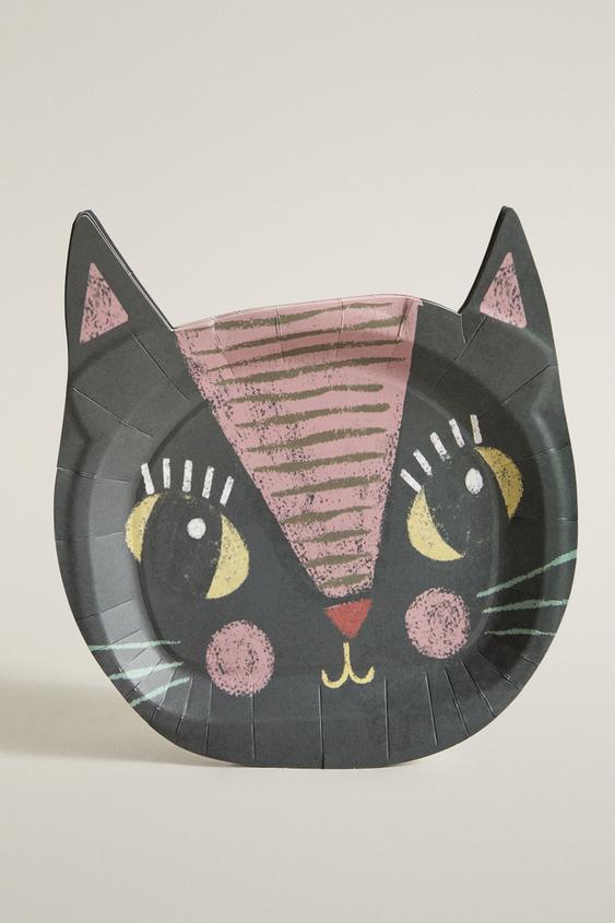 Zara PACK OF HALLOWEEN BLACK CAT KIDS PAPER PLATES (PACK OF 12) - Multicolored - Image 0