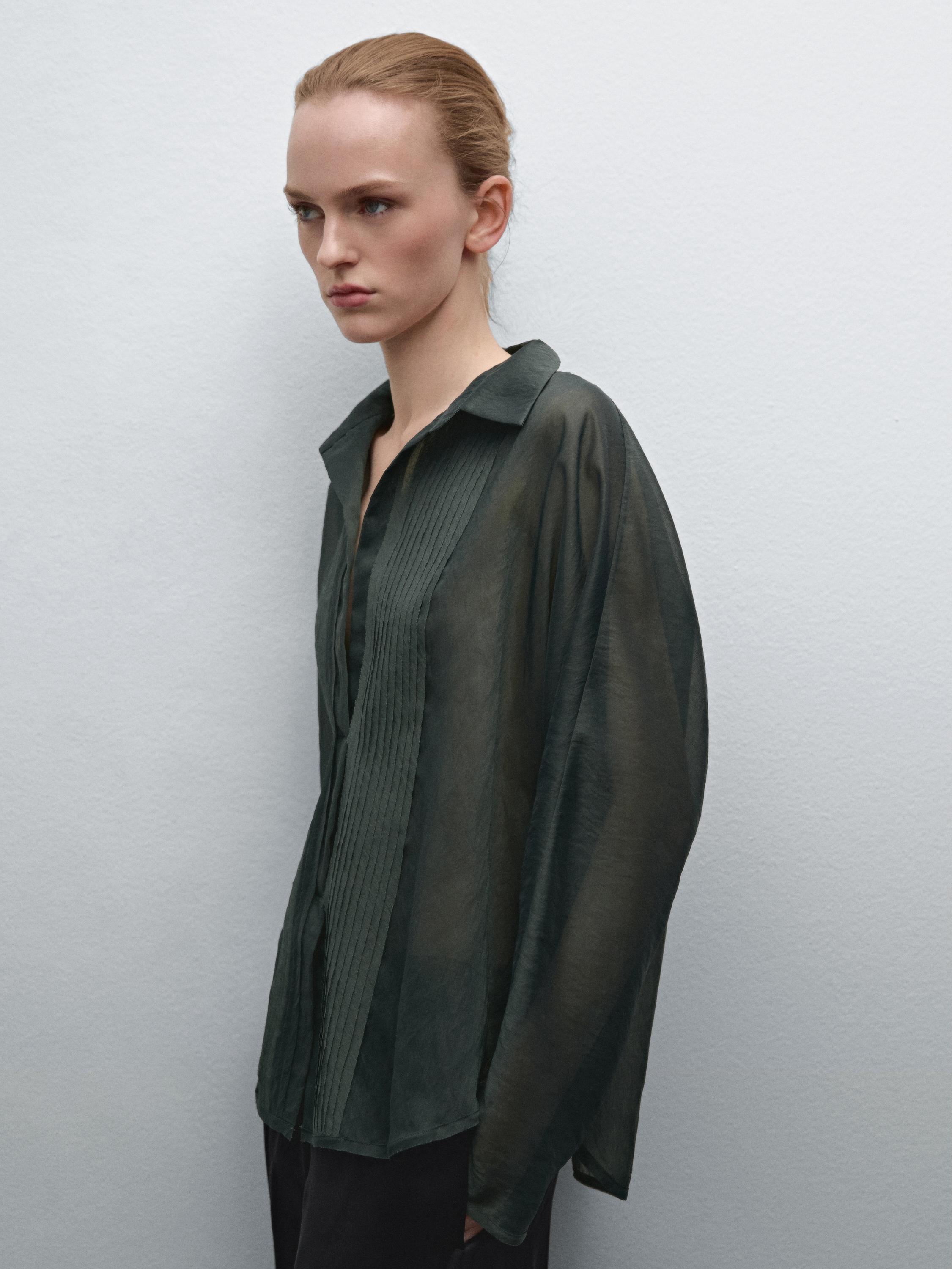 ★MASSIMO DUTTI★ リネンストライプシャツ 緑 ☆MASSIMO DUTTI☆ リネンストライプシャツ 緑