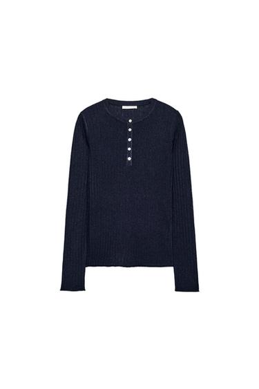CAMISETA RÚSTICA BOTONES - Marino de Zara