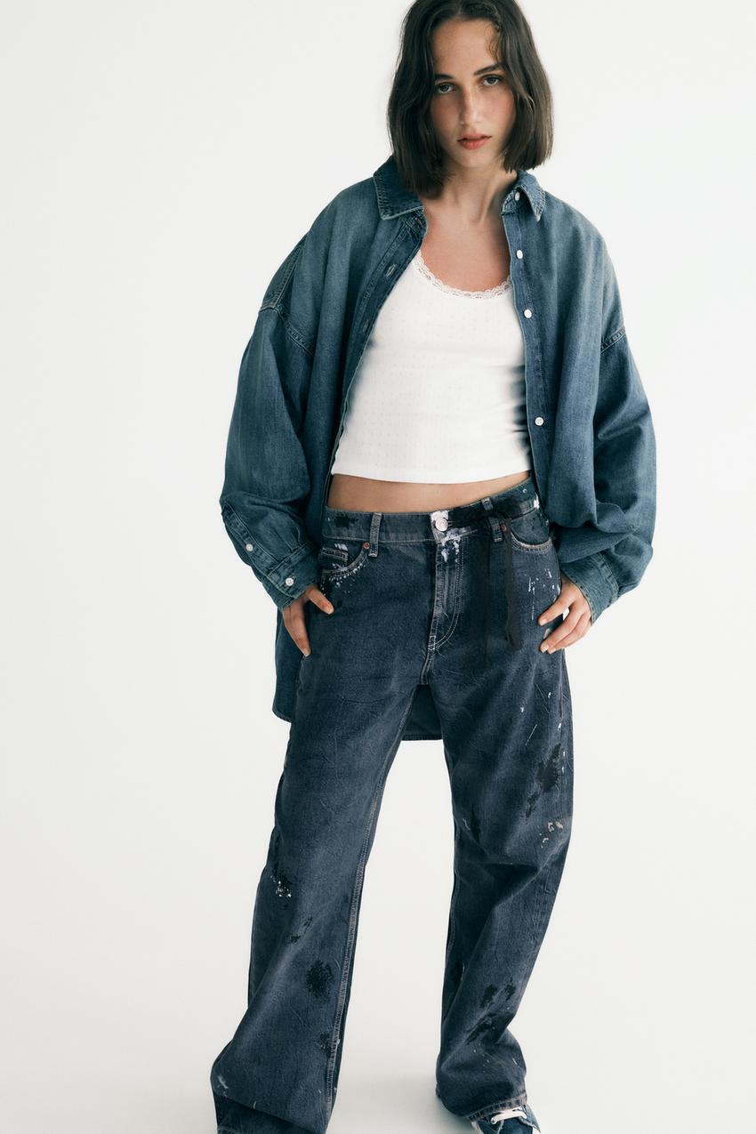 MID-RISE BAGGY WIDE-LEG TRF JEANS - Navy blue