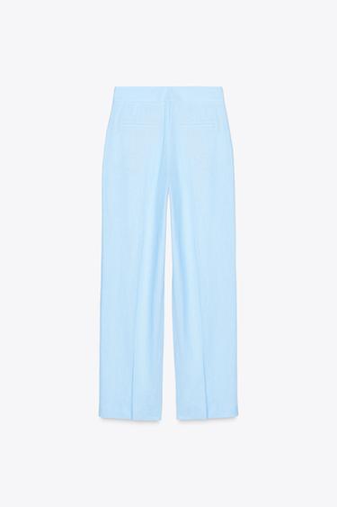PANTALON DROIT AVEC LIN - Bleu clair de Zara - Image 6