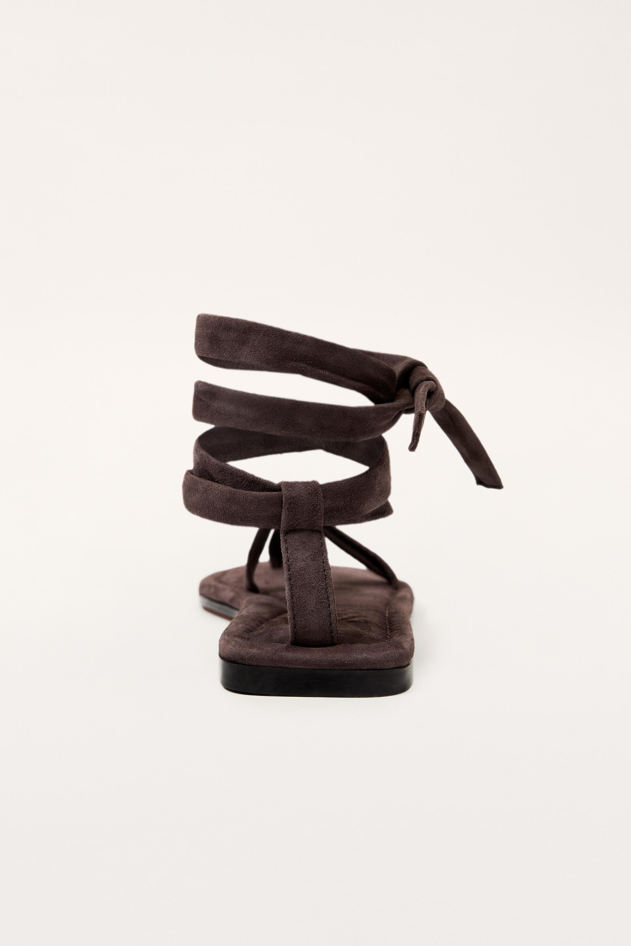 ZARA ストラップ レザーサンダル 50TH ANNIVERSARY 3330/610 フラットストラップ レザーサンダル LIMITED EDITION - ブラウン