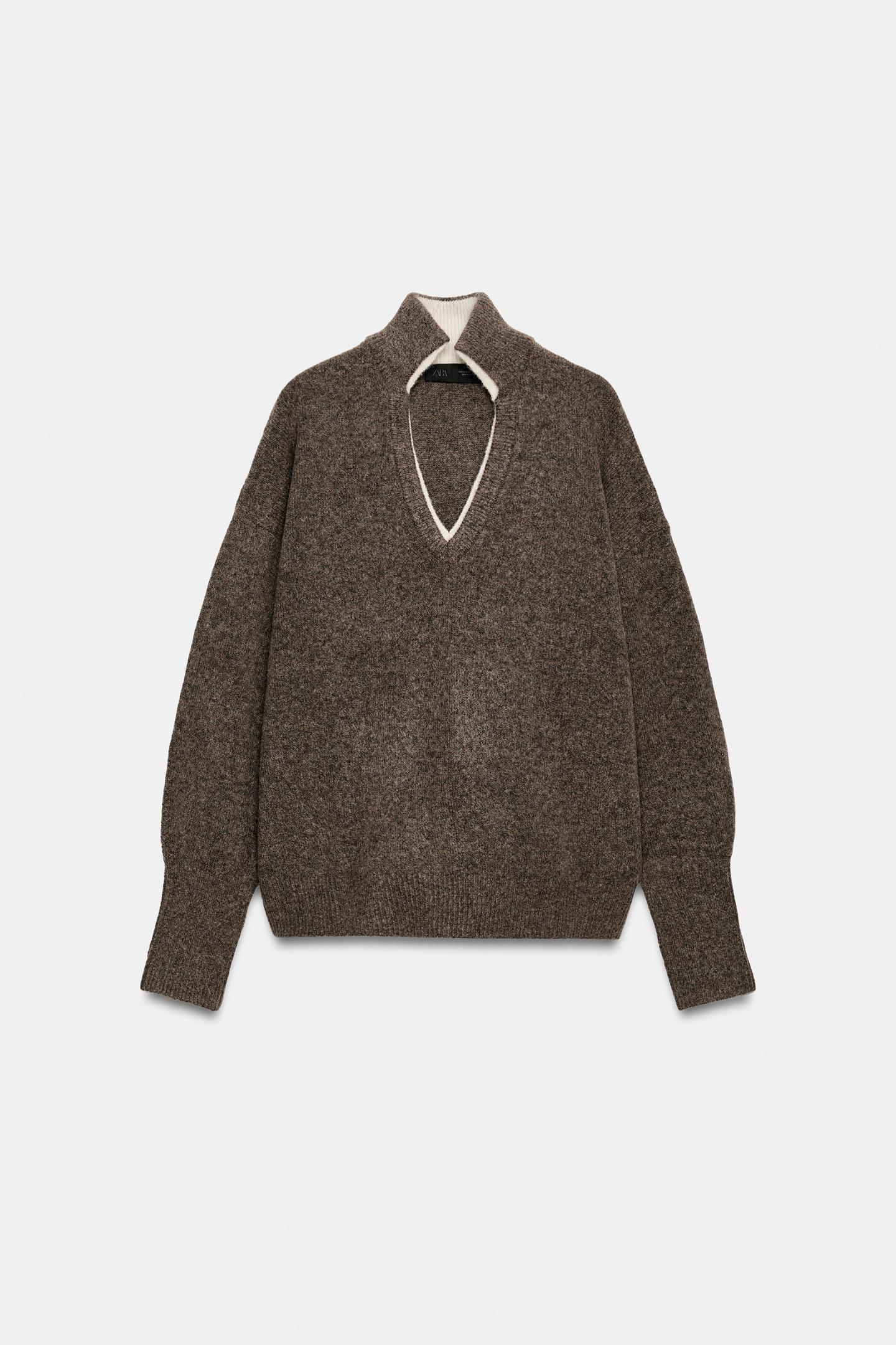 Женский свитер Zara Double-Look Wool, цвет: Норковый — фото 7