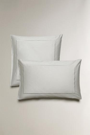 (400 THREAD COUNT) SATEEN PILLOWCASE WITH TRIM - Silver by Zara - Image 0