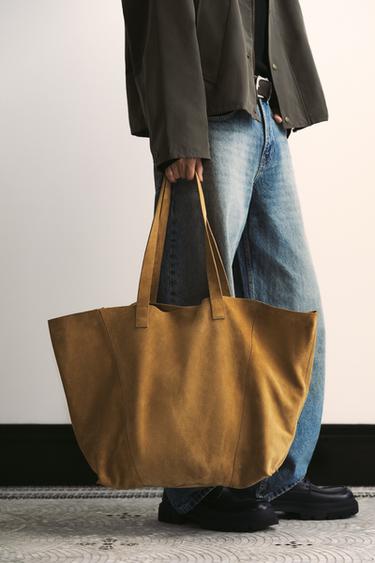 LEATHER TOTE BAG - Caramel Brown by Zara