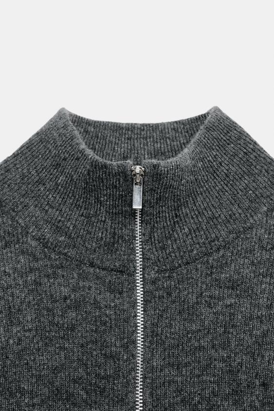 100% WOOL ZIP-UP JUMPER - Mid-grey by Zara - Image 5