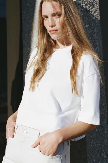 УКОРОЧЕННАЯ ФУТБОЛКА — БЕЛЫЙ от Zara — изображение 0