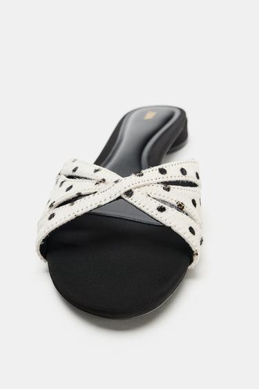 SANDALES PLATES EN CUIR IMPRIMÉ - blanc de Zara - Image 3