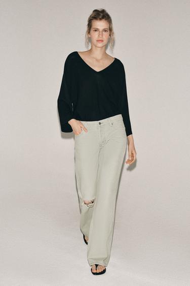 ZW COLLECTION LOW-RISE RELAXED-FIT RIPPED JEANS - Light blue by Zara - Image 3