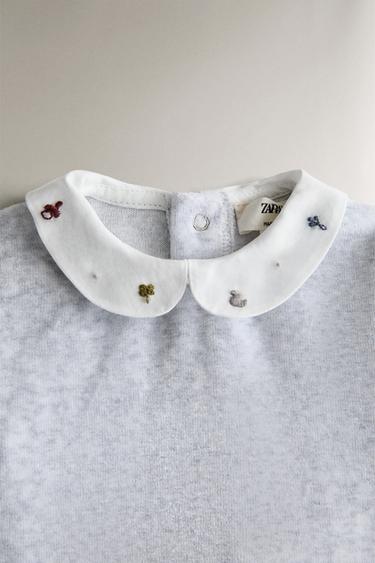 GRENOUILLÈRE BÉBÉ CACHE-COU BRODÉ - Gris chiné de Zara - Image 1