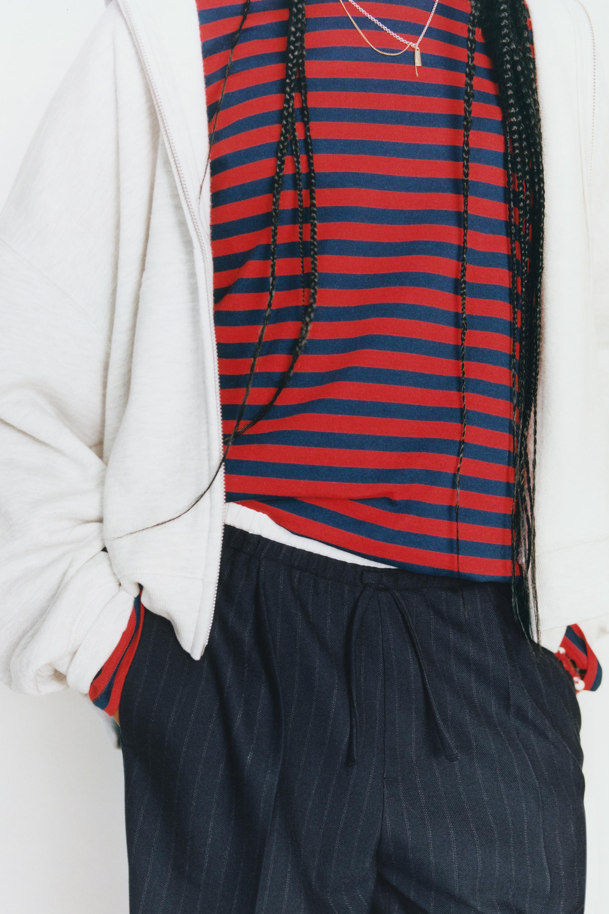 DOUBLE-WAISTBAND WIDE-LEG PANTS — Navy blue