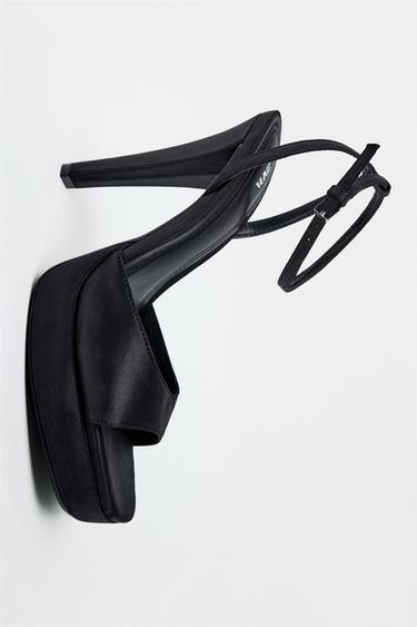 SATIN-EFFECT PLATFORM SANDALS - Black by Zara
