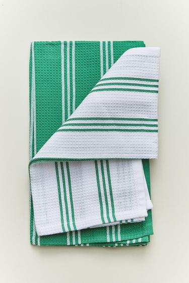 PACK OF STRIPED TEA TOWELS (PACK OF 2) - أخضر الخاص بـ Zara