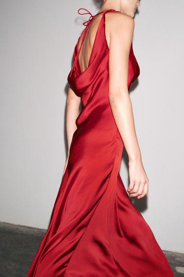 ROBE LONGUE SATINÉE ZW COLLECTION - Rouge de Zara - Image 4