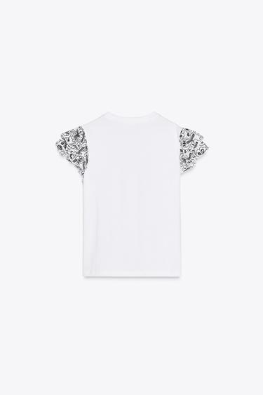 T-SHIRT WITH CONTRAST EMBROIDERY - White by Zara - Image 6