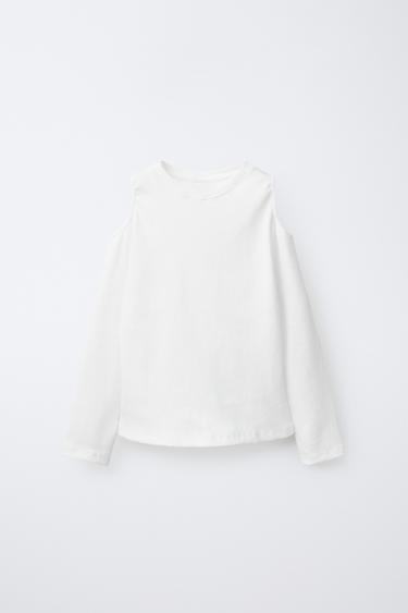 Zara RIB CUT-OUT T-SHIRT - Oyster-white - Image 0