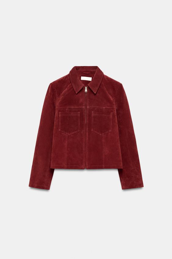 100% LEATHER JACKET WITH POCKETS - Dark red by Zara - Image 0