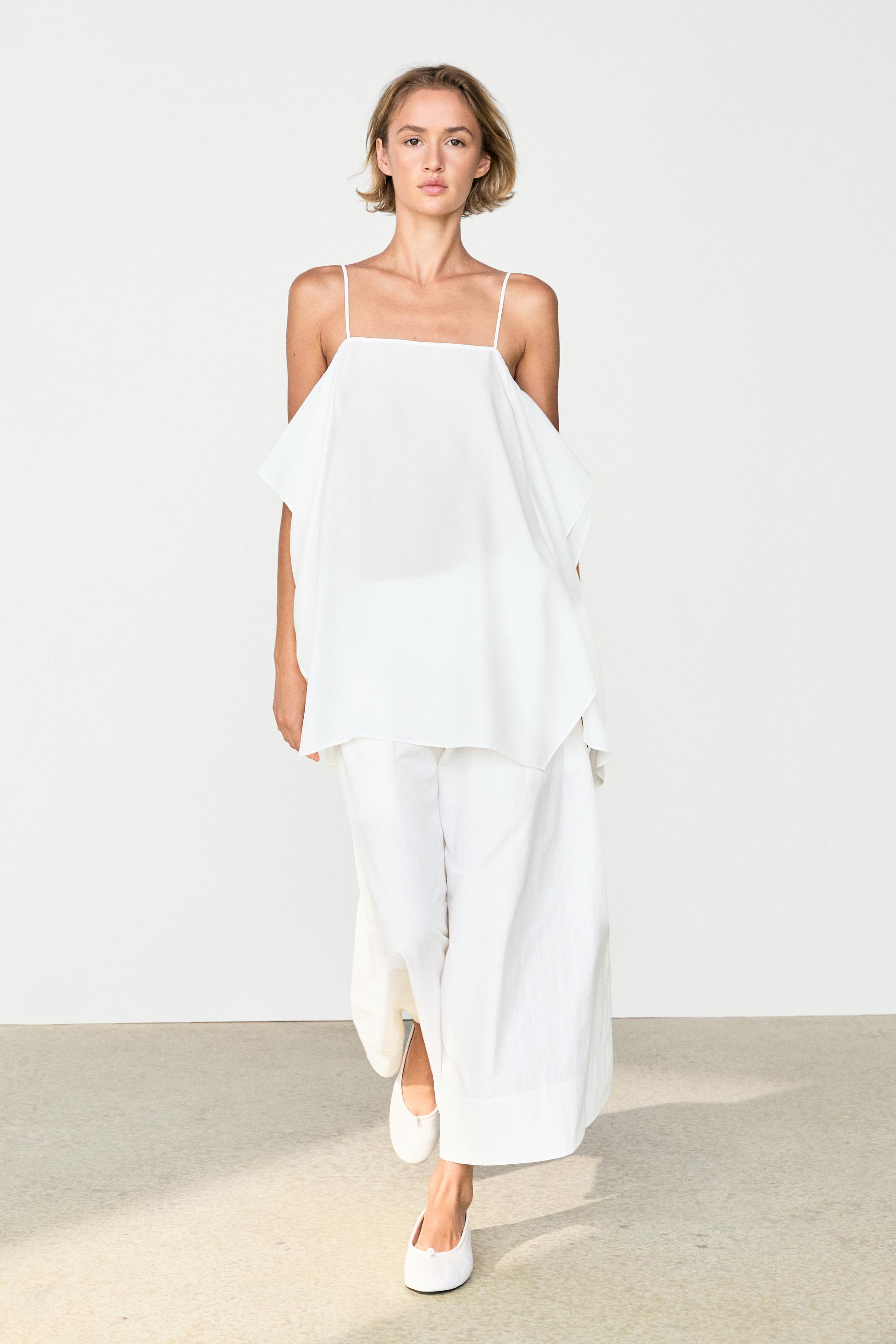 Flowing spaghetti strap top — White