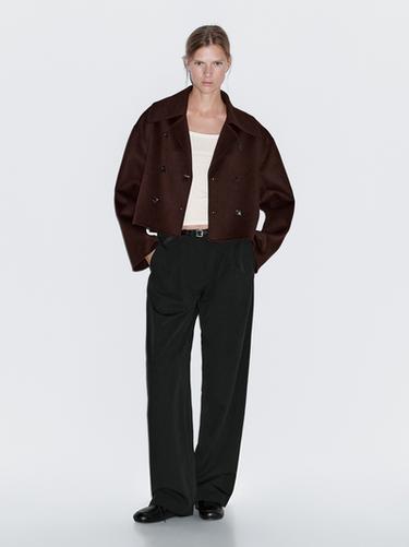 Zara Short wool blend coat - Dark maroon