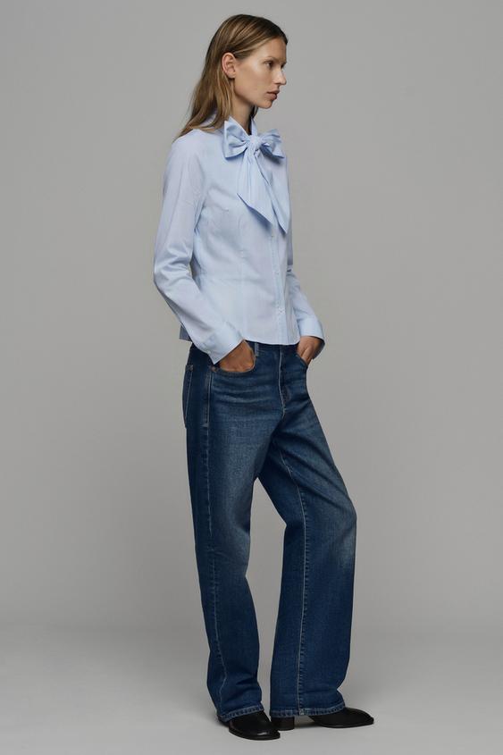 STRIPED SHIRT WITH TIED DETAIL - Blue/White by Zara - Image 3