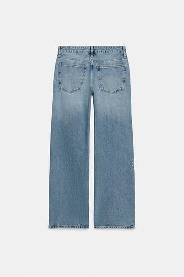 TRF WIDE-LEG LOW-RISE RHINESTONE JEANS - Blue by Zara - Image 4