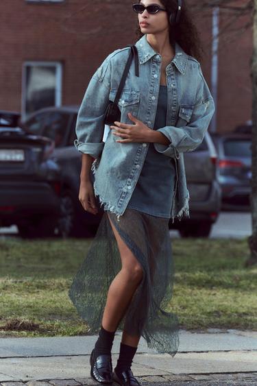 ROBE EN JEAN ET DENTELLE - Bleu / Gris de Zara