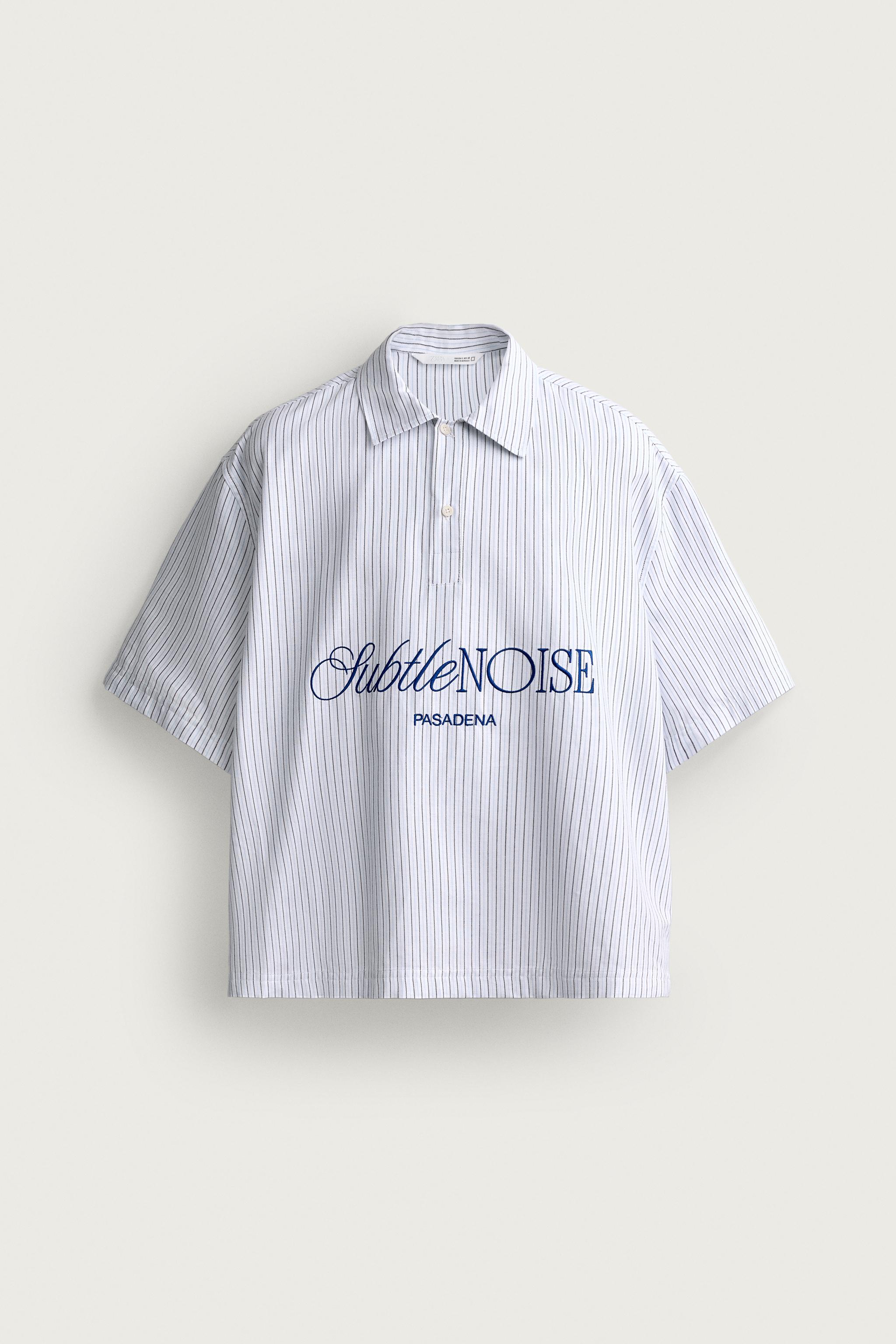 Мужские рубашки Zara RELAXED FIT STRIPED EMBROIDERED POLO SHIRT — фото 6
