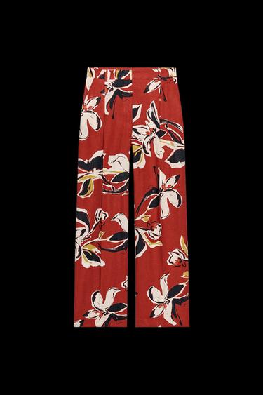HOSE MIT BLUMENMUSTER UND LEINEN - Bunt von Zara